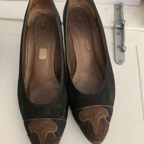 Vintage Black Suede Woven Detail Heels Size 7 - Picture 2 of 9